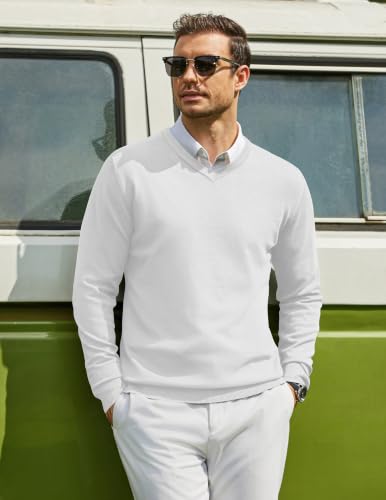 Image of COOFANDY Mens Casual V Neck Sweater Knit Slim Fit Long Sleeve Pullover Top