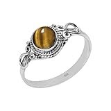 Tiger Eye Stone Ring, Handmade 925 Sterling Silver Rings for Women Girls, Natural Gemstone Ring US size 10 Solitaire Ring, Round Stone Ring, Minimalist Birthstone Gift Jewelry for her