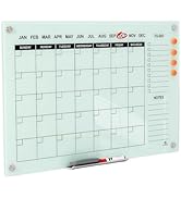 TSJ OFFICE Glass Calendar Whiteboard - 36 x 24 Inches Wall Mounted Monthly Dry Erase Calendar for...