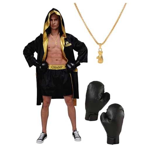 Maxim Party Supplies Adult Men Boxing Costume Heavyweight World Champion Boxer Includes Robe and Shorts (Black)