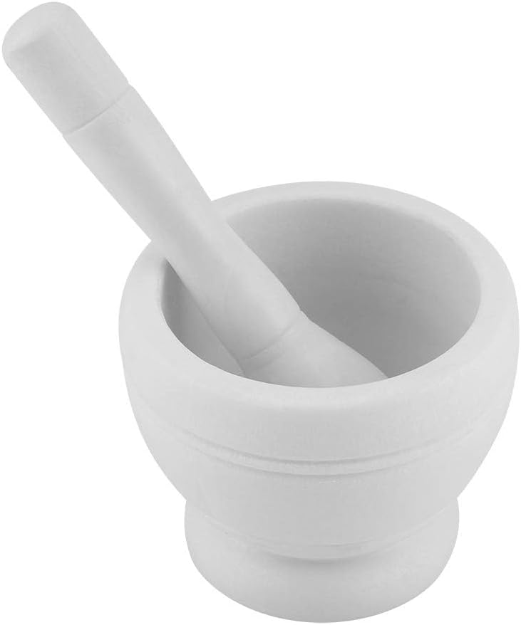 Plastic Mortar and Pestle Set, Food Grade PP Spice Grinder Bowl, Lightweight Shatterproof Manual Garlic Ginger Crusher Grinding Bowl for Kitchen Cooking, Anti-Slip Base(White)