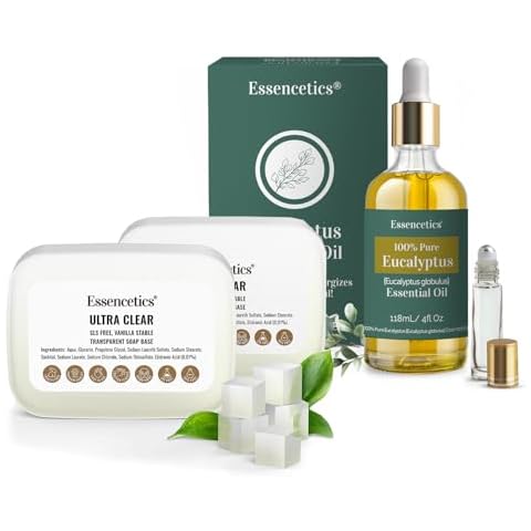 4 fl oz Eucalyptus Essential Oil Blend & 5 LB Ultra Clear Glycerin Soap Base Bundle - Organic & SLS-Free - Natural Aromatherapy Soap-Making Kit Cover