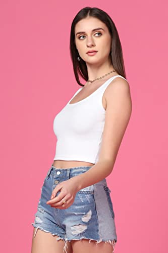 Image of TOPLOT Women's Solid Ribbed Round Neck Sleeveless Slim Fit Tank Top (5069)