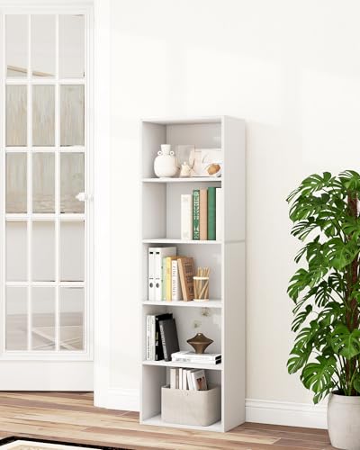 VPSMAT 5-Tier Narrow Bookshelf for Small Spaces, Vertical Storage Shelf