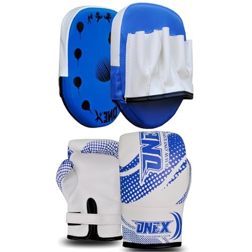 Toddler Boxing Set Soft Boxing Gloves & Focus Pads for Ages 2-5 | Mini Training Kit for Boys & Girls | Safe Non-Toxic Padding for MMA Muay Thai & Kickboxing Practice (BLue/White)