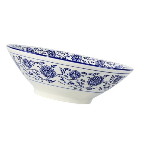 GRIRIW Chinese Rice Bowls Porcelain Large Blue and White Bowl Set 6 Piece Pasta