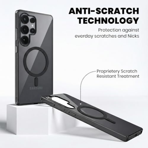 Image of Elzzi Anti Scratch Semi Translucent Cover for Samsung S25 Ultra Case, Premium PC + TPU Magnetic Phone Cases Drop Proof, Compatible with Magsafe Slim Never Yellowing Shockproof