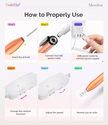 Image of MelodySusie PocketNail Slim Ergonomic Pen-Shaped USB Nail Drill, PC100G 20000RPM Portable Electric File for All Manicure, Pedicure Nail Care, Shaping & Gel Removal at Home for Beginners