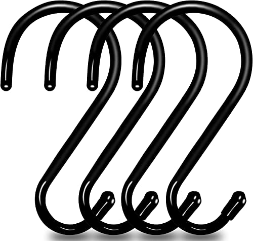 Baoswi 4 Stück große, robuste S-Haken, 15 cm, schwarz, gummiert, Metall, S-Haken zum Aufhängen, rutschfest, vinylbeschichtet, S-Haken, rostfrei, für Küche, Badezimmer, Schlafzimmer, Büro
