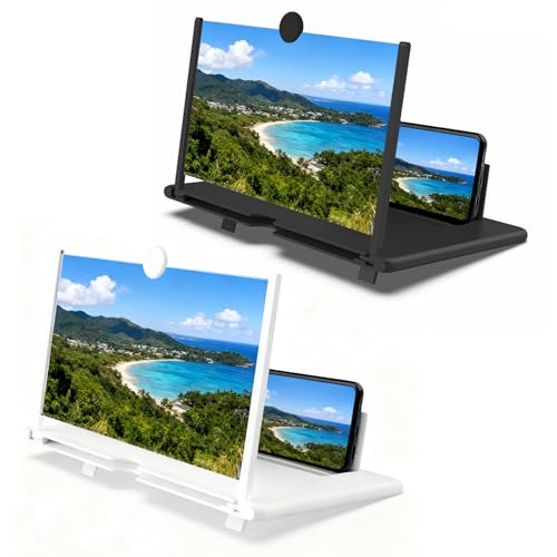 12 Screen Magnifier Newest Version, 3D Pull-Out HD Screen Phone Projector, Foldable Phone Stand with Screen Magnifier, for Watching Movies Playing Games, Supports All Smartphones (Black+White)