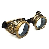 Steampunk Victorian Goggles Rave Glasses in Vintage Gold, Costume Accessory,UV Glow neon Blue Lenses