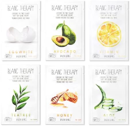 Ballon Blanc | Blanc Therapy | Face Mask Sheet | Relaxing Self Care Spa Gift | Skin Care Set 6 Skin Nutritional Sheet Masks | Original