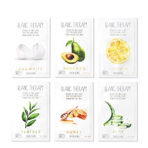 BALLONBLANC Therapy Relaxing Self Care Face Facial Mask Sheet Set Infused with Aloe, Tea Tree, Avocado, Vitamin, Honey & Egg White 6 Skin Nutritional Face Masks for Women & Girls | Korean Skin Care