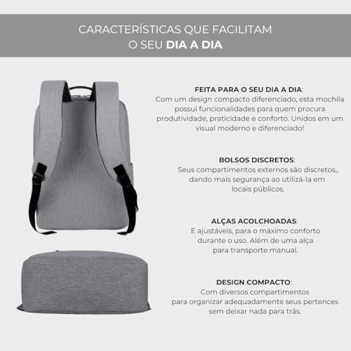 Mochila Executiva Notebook Slim Faculdade Trabalho Viagem Passeio Reforçada com Porta USB 15,6'' (