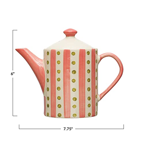 Creative Co-Op Stoneware Painted Design And Strainer, Multicolor Teapot, Multi #TOP4