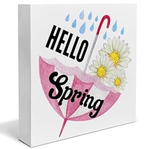 Spring decor spring decorations country hello spring daisy wood sign spring home decor indoor for desk shelf table 5 x 5 inches  urban country home decor