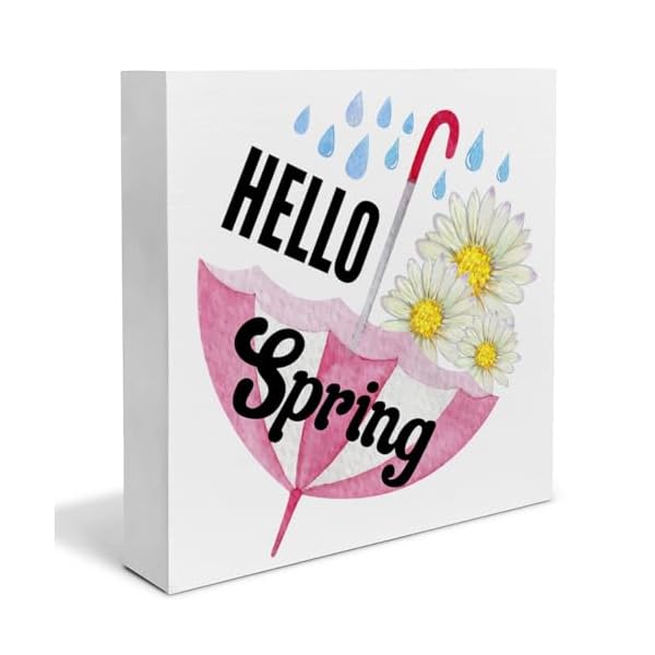 Spring decor spring decorations country hello spring daisy wood sign spring home decor indoor for desk shelf table 5 x 5 inches  urban country home decor