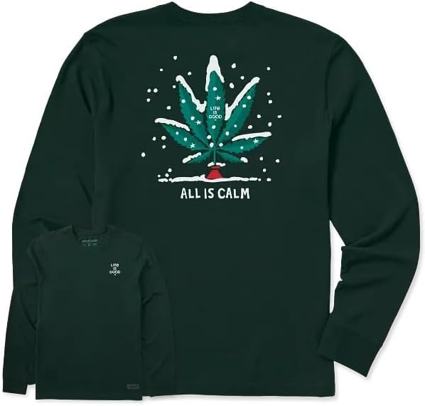 Life is Good. Men's All is Calm Long Sleeve Crusher Tee, Treeline Green