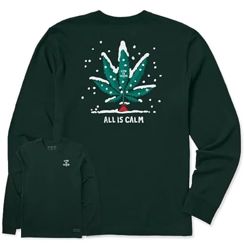 Life is Good. Men's All is Calm Long Sleeve Crusher Tee, Treeline Green, Medium