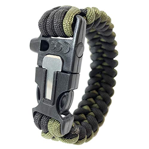 Nutravicity Paracord Emergency 3in1 Survival Bracelet - Fire Starter â€“ Loud Whistle â€“ Emergency Knife â€“ Perfect for Hiking, Camping, Hunting, Fishing (Green and Black)