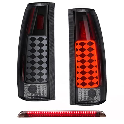 Led Set Smoked Tail Lights + 3rd Brake Lamp Fit For Chevy GMC 1992-1999 Suburban C/K 1500/2500, 1995-1999 Tahoe, 1992-2000 Yukon Cadillac Escalade, Only Fit Factory Incandescent Models