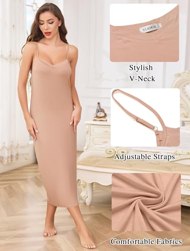 Image of Vlazom Women Full Slips Sexy Soft Slip Dress for Under Dress Spaghetti Strap Cami Slip Chemises V Neck Negligee S-3XL