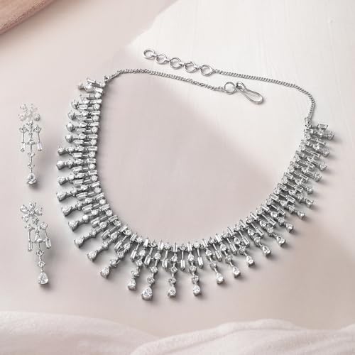 Image of Rubans AD Zircon Bridal Necklace Earrings Jewellery Set