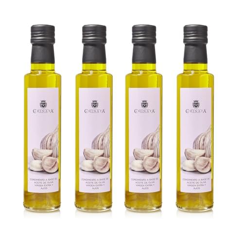 La Chinata Condimento de Aceite de Oliva Virgen Extra con Ajo Natural – Sabor Intenso y Saludable – Ideal para Pastas, Carnes. Pescados y Ensaladas – 250 ml (Pack 4)