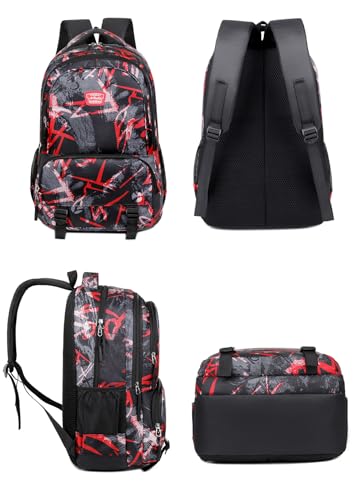 JiaYou Teens Girls Boys Middle School Backpack Unisex Camouflage Primary School Daypack(Red,28 Liters)3