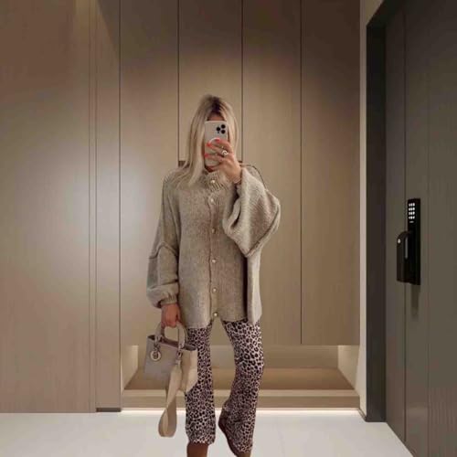 Women's Winter Button up Cardigan Wool Sweater Stand Collar Lantern Long Sleeved Thick Knitted Jacket Jacket top3