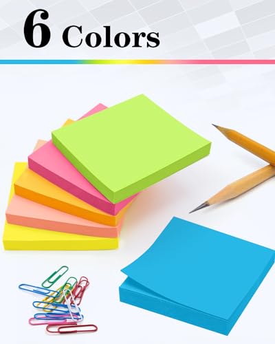 WeLiu Sticky Notes 3x3 Inches, Self-Stick 48 Pads Bulk, 100 Sheets/Pad, 6 Bright Colors, Adhesive Notes for Home, School, Office, Use on Walls, Doors, Windows - Thumbnail 4