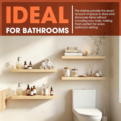 2 Pc Natural Pine Wooden Floating Shelves Wall Mounted; Tablette Flottante Murale; Wall Shelves for Living Room, Bathroom, Kitchen and Bedroom Bookshelf (Natural, 16) by SenlanMot - Used condition - Image 5
