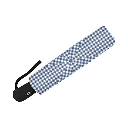 Interestprint Checkered Plaid 100% Polyester Pongee Windproof Fabric Travel Umbrella, Gingham Check Compact Automatic Open And Close Folding Uv And Rain Umbrella - Blue And White #TOP4