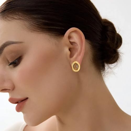 Chunky Gold Stud Earrings for Women Trendy Vintage Brown Geometric Statement Earrings Jewelry2