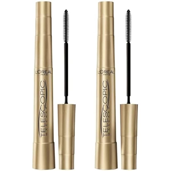 L'Oréal Paris Designer Telescopic Black Telescopic Mascara z elastyczną szczotką do usuwania grudek do oddzielania rzęs, kolor czarny, 2 kosmetyki