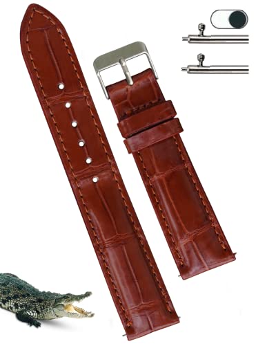 Vinacreations 22Mm Light Brown Alligator Leather Watch Band Men Crocodile Belly Quick Release Vintage Replacement Wristwatch Strap Silver Tag Buckles Dh-06-22Mm #TOP2