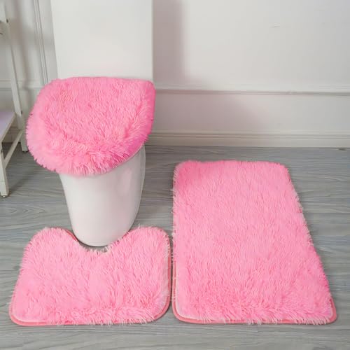 Eanpet Pink Bathroom Rugs Sets 3Piece Bath Mat Solid Bath Rug Floor...