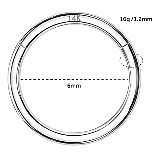 14k Gold Septum Rings Hoop for Women Men, 16G/18G/20G Nose Rings, 6mm/8mm/10mm Gold Cartilage Hoop for Helix, Rook, Daith, Tragus Body Piercing Jewelry 5