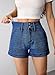 Pink Queen Women's Jean Shorts Empire Waist Stretchy Zip Up Front Button Closure Classic Denim Shorts with Pockets Summer Fashion Shorts Dark Blue M