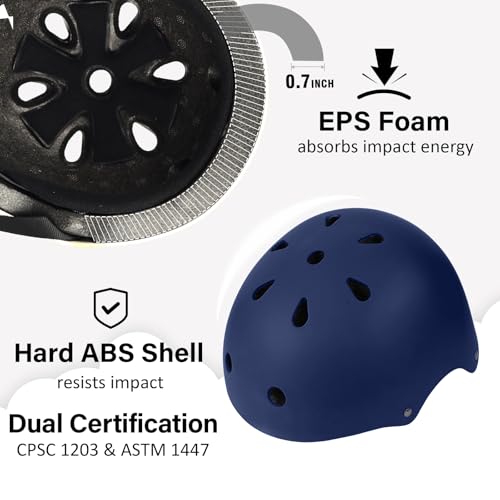 Image of Kids Skateboard Helmet for Boy and Girl, CPSC Certified Lightweight Adjustable, Multi-Sport for Cycling Skating Scooter (Navy, Small)