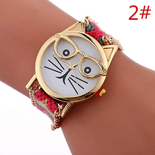 Preisvergleich Produktbild Handgefertigte geflochtene Brille Eule Design Armband Armbanduhr Modische Casual Frauen Quarzuhr