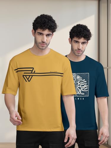 Image of BULLMER Trendy Front and Back Printed Oversized Round Neck T-Shirt for Men - Pack of 2