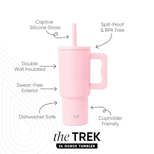 Image of Simple Modern Kids 24 oz Tumbler with Handle and Silicone Straw Lid | Spill Proof and Leak Resistant | Reusable Stainless Steel Bottle | Gift for Kids Boys Girls | Trek Collection | Blush