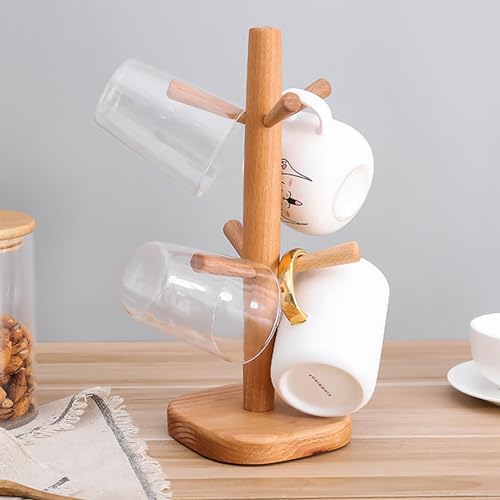 GmeDhc Porte Tasse avec 6 Crochets, Porte-gobelets en forme d'arbre, Porte-tasses en Bois, Rangement Tasse, Support Tasse a Cafe, pour la Maison et le Burea