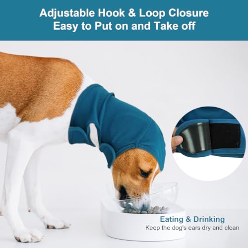 Image of NACOCO Dog Calming Hoodie - Adjustable No Shake Dog Ear Covers Pet Head Ear Wrap Muffs Noise for Grooming Bath Fireworks(Dark Blue, L)