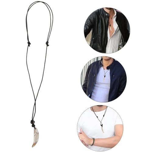 Xinlon 2 Stück Haifischzahn kette, Surferkette haifischzahn Herren, Weiße haizahn kettes, Haifischzähne Falsche Zahn Halskette, Surfer Retro Kordel Kette,Mädchen-Jungen-Acrylschale Wolfszahn Halskette