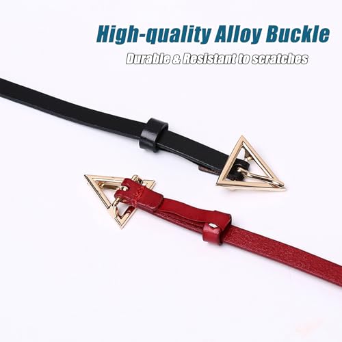 Khaki,95CM/37.4'',Skinny Leather Belts for Women, Top Layer Cowhide, Solid Color Triangle Buckle Womens Belts for Pants Jeans Dresses4