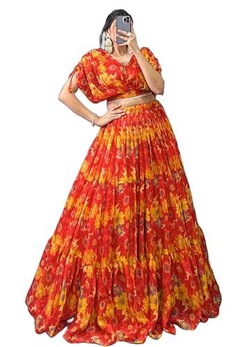 Lehenga indien en mousseline floral 12527 pour vos mariages