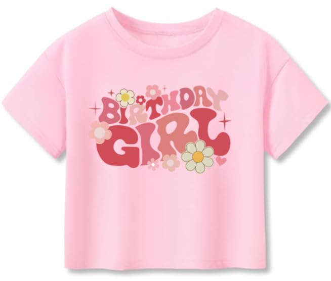 Image of Little Girls Crop Tops Cool Summer T-Shirt Crewneck Short Sleeve Fashion Tee Size 6-14
