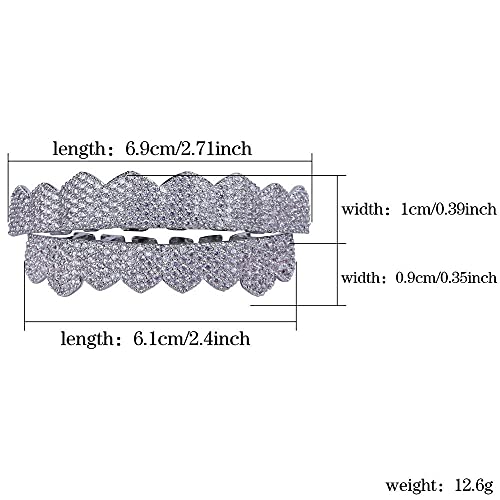Jinao Diamond Grills 18K Gold Plated Gold Finish 8 Top Teeth 8 Bottom Tooth Hip Hop Mouth Grills For Men Women (Silver) #TOP1